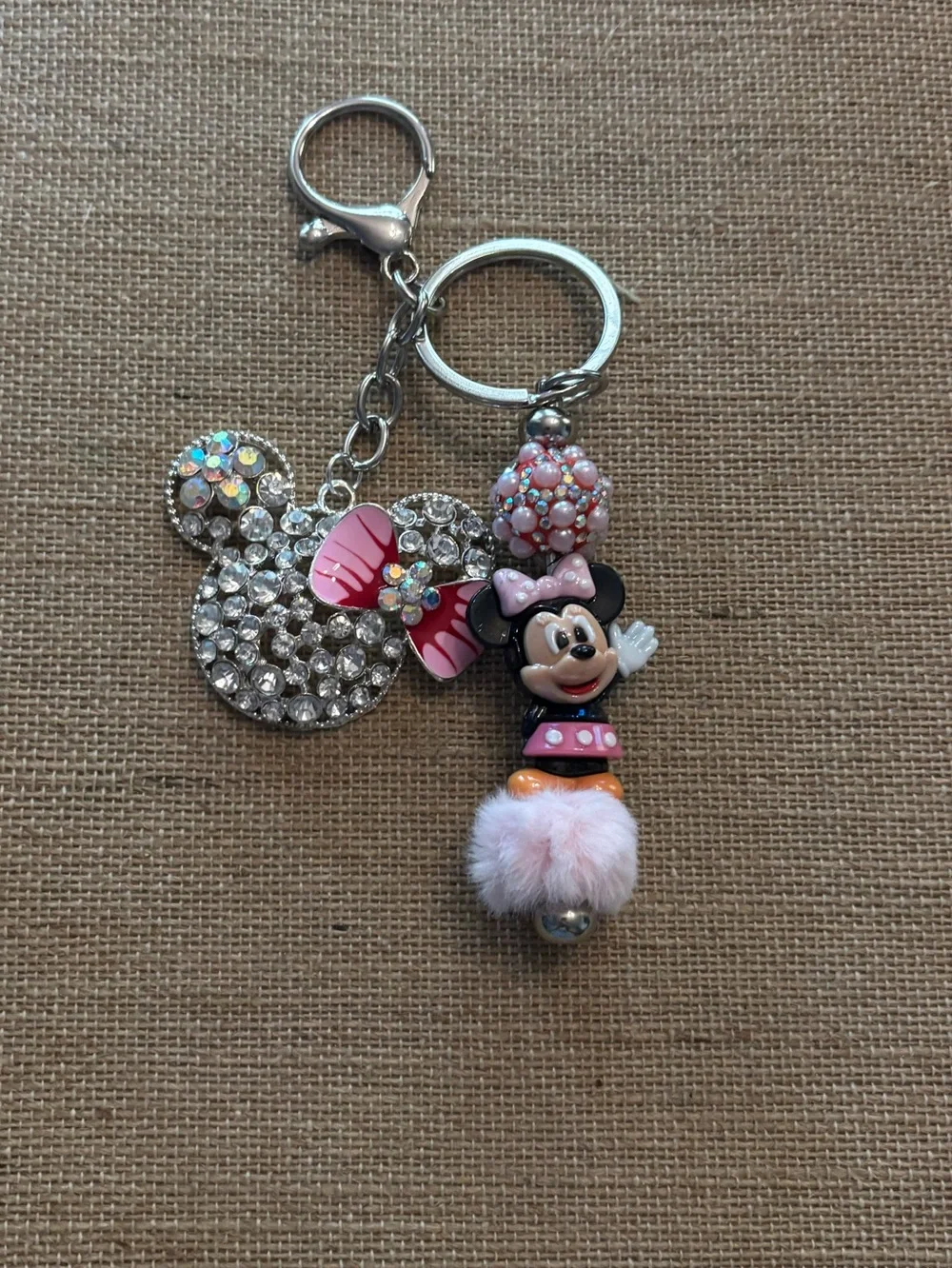 Minnie Mouse Disney Handmade Key Chain/Bag Charm Clip Pink